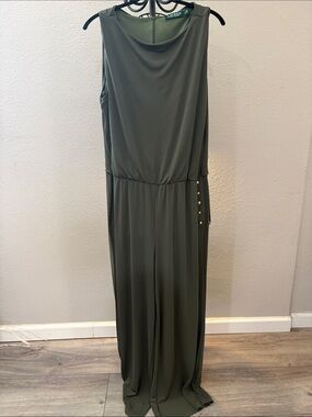 Lauren Ralph Lauren Olive Jumpsuit with Side Button Trim